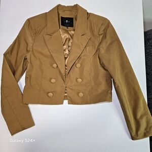 7 For All Mankind Womens M Cropped Double-Breasted Women's Blazer Jacket - Gold